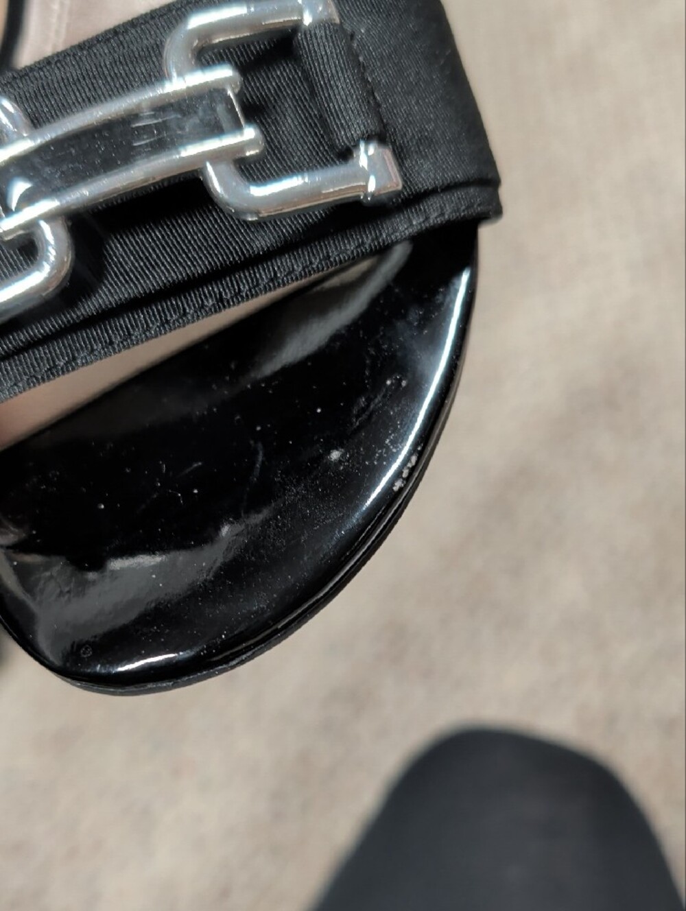 Impo Black Wedge Strappy Heels with Silver Buckle - Picture 7 of 7